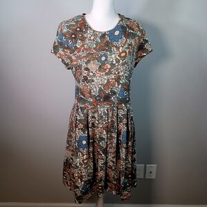 Peruvian Connection L Floral Boho Pockets Cap Sleeve Cottagecore Midi Dress